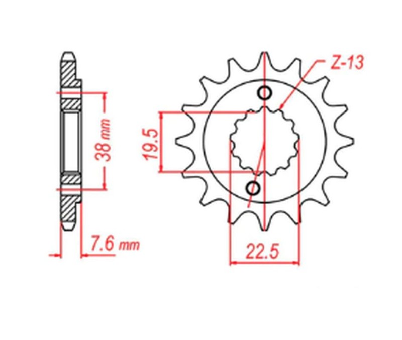 MTX PARTS ZĘBATKA PRZEDNIA 2116 13 SUZUKI LTR 450 '06-'12, LTZ 400 '03-'13, RMX 450 '10-'13, KAWASAKI KFX 400, HYOSUNG TE 450 (JTF1401.13) (ŁAŃC. 520) (1)