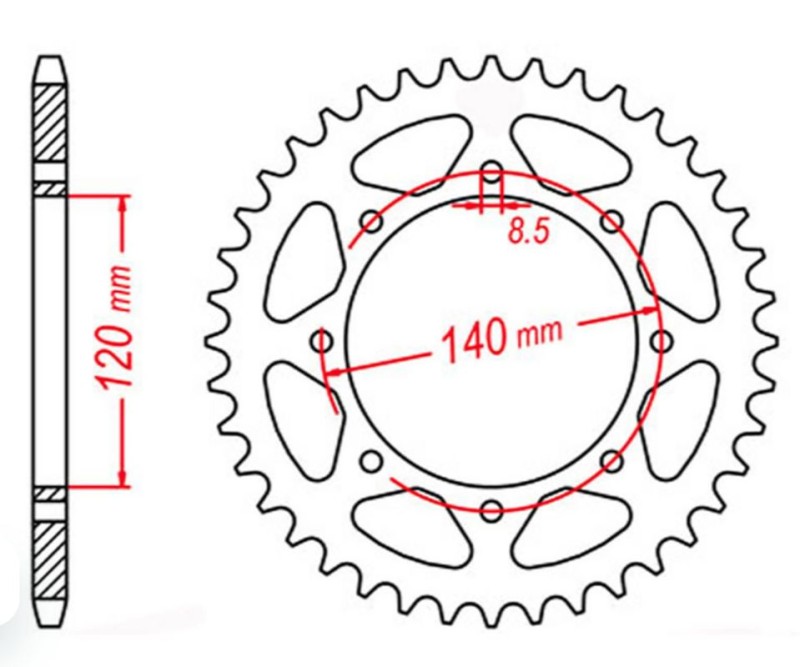 MTX PARTS ZĘBATKA TYLNA 491 44 KAWASAKI KLE 500 '91-'07 (JTR487.44) (ŁAŃC. 520) (1)