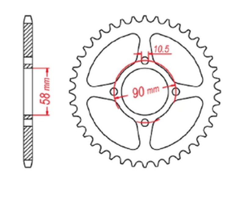 MTX PARTS ZĘBATKA TYLNA 4669 45 HONDA CBR 125 '11-17, CB 125F (GLR125) '15-'17 (JTR1221.45) (ŁAŃC. 428) ( OTWÓR NA ŚRUBĘ 10,5MM ) (1)