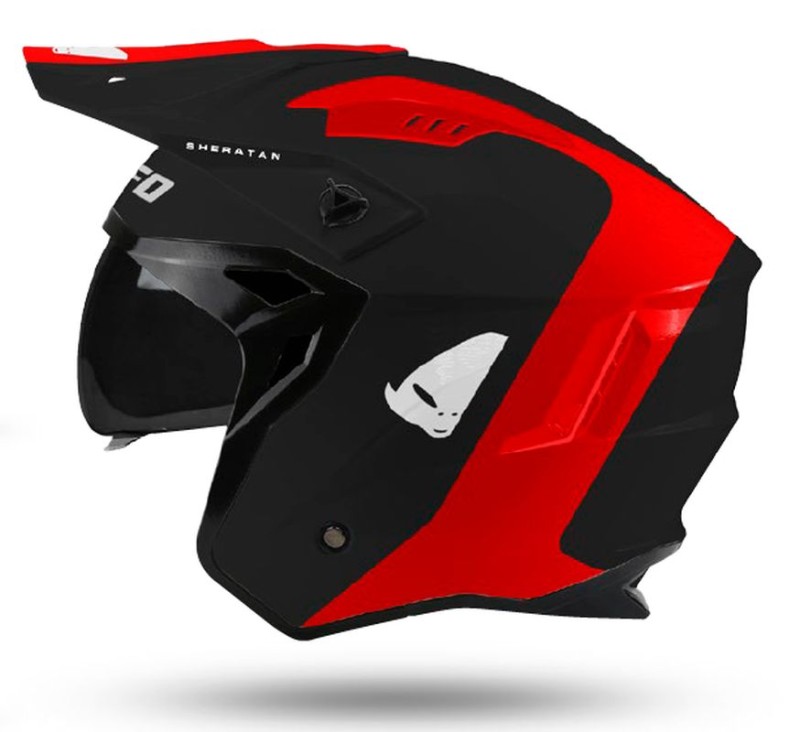 UFO KASK SHERATAN JET / TRIAL Z BLENDĄ PRZECIWSŁONECZNĄ KOLOR CZARNY/CZERWONY ROZMIAR M ( ECE 22R06 ) - KOLEKCJA 2024
