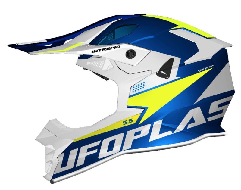 UFO KASK INTREPID CROSS KOLOR NIEBIESKI/BIAŁY/ŻÓŁTY FLUO ROZMIAR M ( ECE 22R06 ) - KOLEKCJA 2024