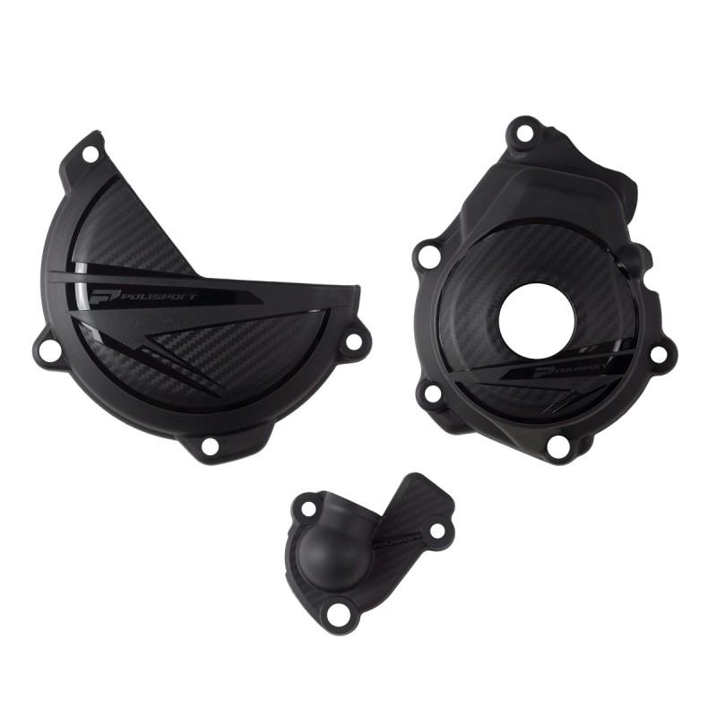 POLISPORT ZESTAW OSŁONA POKRYWY (DEKLA) ALTERNATORA ORAZ OSŁONA POKRYWY SPRZĘGŁA I OSŁONY POMPY WODY KTM SX-F 250/350 '23-'25; XC-F 250/350 '23-'25; HUSQVARNA FC 250/350 '23-'25; FX 350 '23-'25 KOLOR CZARNY