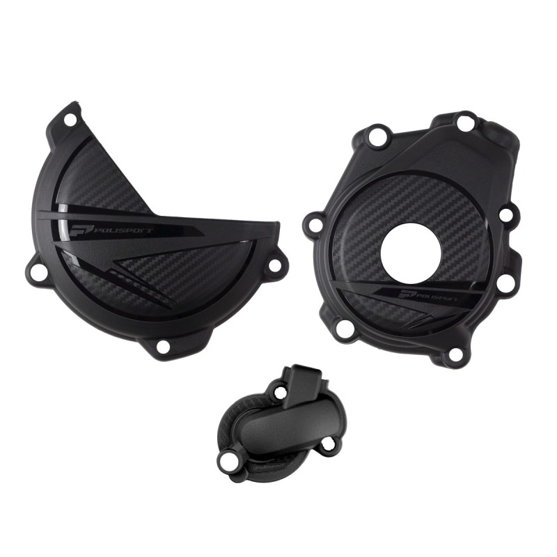 POLISPORT ZESTAW OSŁONA POKRYWY (DEKLA) ALTERNATORA ORAZ OSŁONA POKRYWY SPRZĘGŁA I OSŁONY POMPY WODY KTM SX-F 450 '23-'25; XC-F 450 '23-'25; SMR450 '23-'25; HUSQVARNA FC/FS 450 '23-'25 KOLOR CZARNY