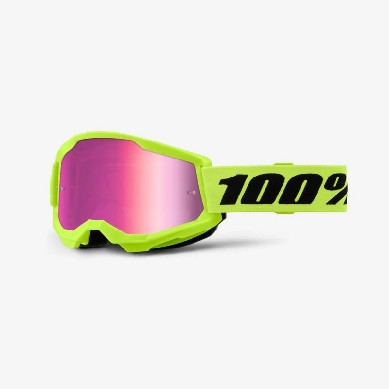 100 PROCENT GOGLE STRATA 2 NEON YELLOW - MIRROR PINK LENS - KOLOR ŻÓŁTY FLUO SZYBKA RÓŻOWE LUSTRO (1)