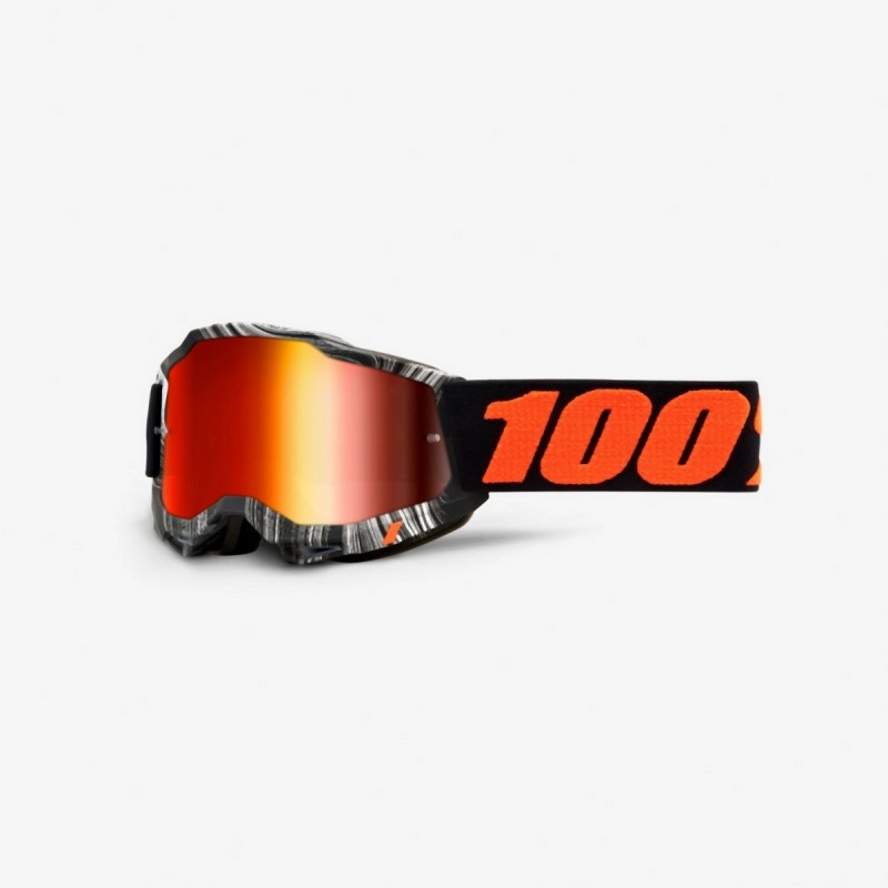 100 PROCENT GOGLE ACCURI 2 YOUTH JUNIOR GEOSPACE - MIRROR RED LENS - KOLOR CZARNY/BIAŁY/POMARAŃCZOWY SZYBKA CZERWONE LUSTRO