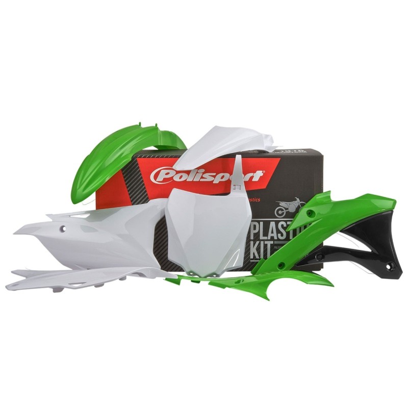 POLISPORT KOMPLET PLASTIKÓW KAWASAKI KX 85 '14-'21; KX 100 '14-'21; KX 112 '14-'21 W ZESTAWIE TABLICA PRZEDNIA (8662900002) KOLOR ZIELONO BIAŁY OEM