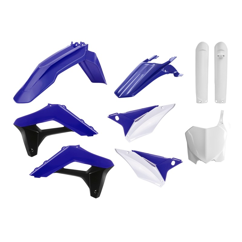 POLISPORT KOMPLET PLASTIKÓW (FULL KIT) SHERCO SC/SC-F '17-'23 W ZESTAWIE TABLICA PRZEDNIA (8656700001) I OSŁONY AMORTYZATORÓW (8398600002) KOLOR NIEBIESKI BIAŁY CZARNY OEM