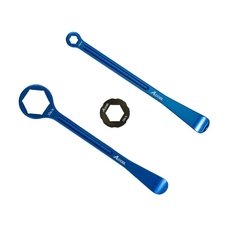 ACCEL KOMPLET ŁYŻEK DO OPON ALU KUTE Z KLUCZAMI OCZKOWYMI 32, 22, 12, 10 MM KOLOR NIEBIESKI (1)