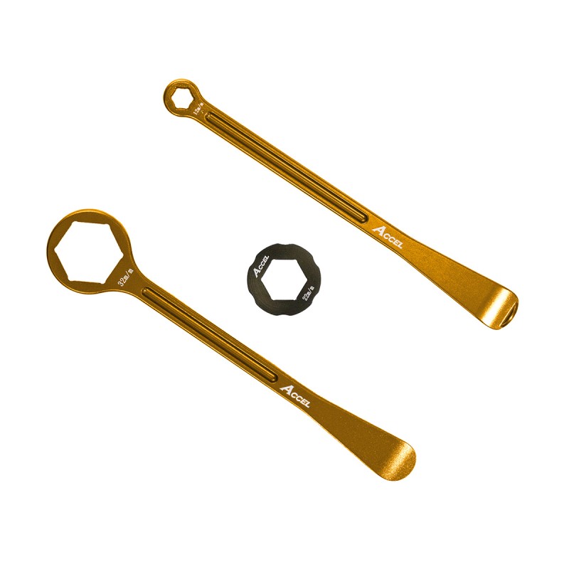 ACCEL KOMPLET ŁYŻEK DO OPON ALU KUTE Z KLUCZAMI OCZKOWYMI 32, 22, 12, 10 MM KOLOR ZŁOTY (1)