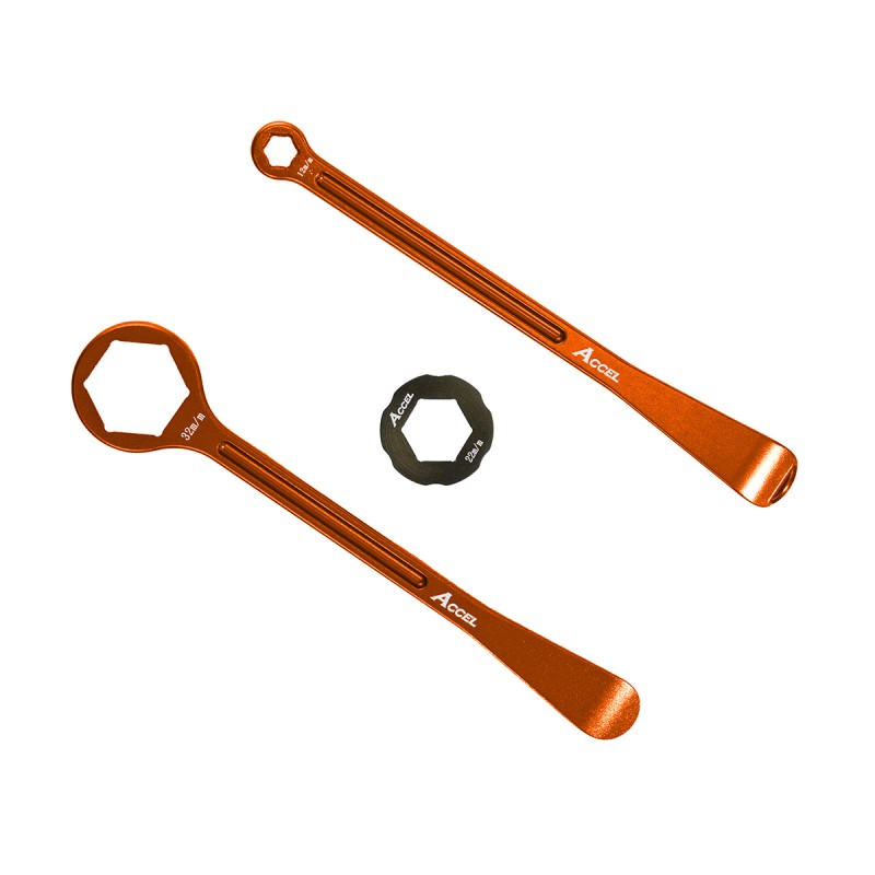 ACCEL KOMPLET ŁYŻEK DO OPON ALU KUTE Z KLUCZAMI OCZKOWYMI 32, 22, 12, 10 MM KOLOR POMARANCZOWY (1)