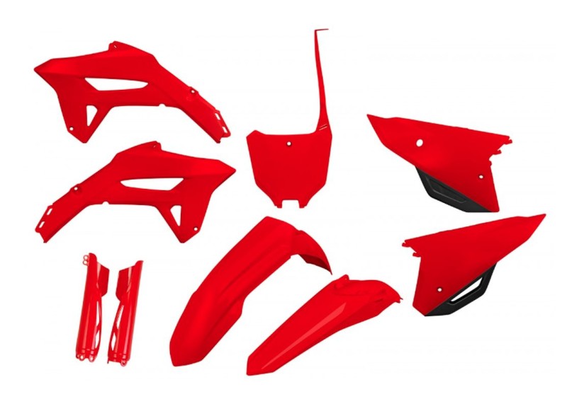 UFO KOMPLET PLASTIKÓW (FULL KIT) Z OSŁONAMI TELESKOPÓW (AMORTYZATORÓW) HONDA CRF 250 R '22-'24, CRF 450 R '21-'24 KOLOR OEM CZERWONY