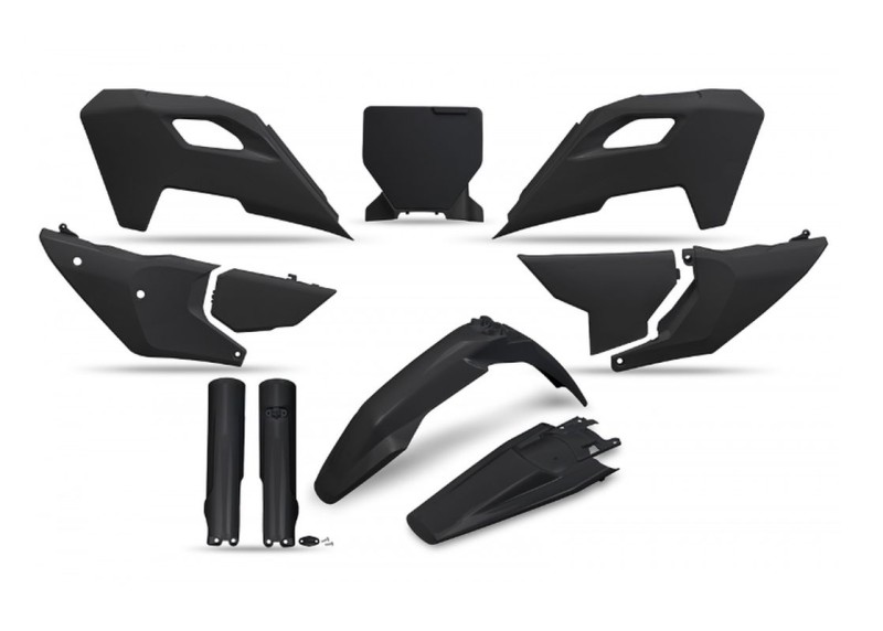 UFO KOMPLET PLASTIKÓW (FULL KIT) Z OSŁONAMI TELESKOPÓW (AMORTYZATORÓW) HUSQVARNA TC 125 / 250 '23-'24, FC 250 / 350 / 450 '23-'24, FX 350 / 450 '23-'24, TX 300 '24, KOLOR CZARNY