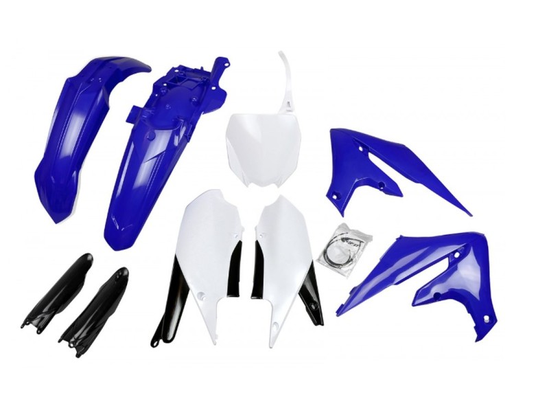 UFO KOMPLET PLASTIKÓW (FULL KIT) Z OSŁONAMI TELESKOPÓW (AMORTYZATORÓW) YAMAHA YZF 250 '19-'23, YZF 450 '18-'22 KOLOR OEM NIEBIESKI BIAŁY CZARNY