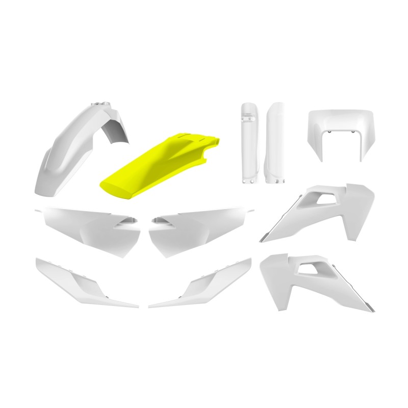 POLISPORT KOMPLET PLASTIKÓW (FULL KIT) HUSQVARNA TE/FE TPI '20-'23 W ZESTAWIE OSŁONA LAMPY PRZEDNIEJ (8668700001) I OSŁONY AMORTYZATORÓW (8398900007) KOLOR BIAŁY