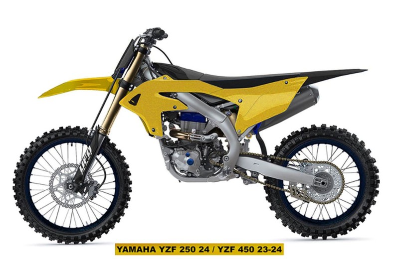 UFO KOMPLET PLASTIKÓW (FULL KIT) Z OSŁONAMI TELESKOPÓW (AMORTYZATORÓW) YAMAHA YZF 250 '24-'25, YZF 450 '23-'25 KOLOR ZŁOTY