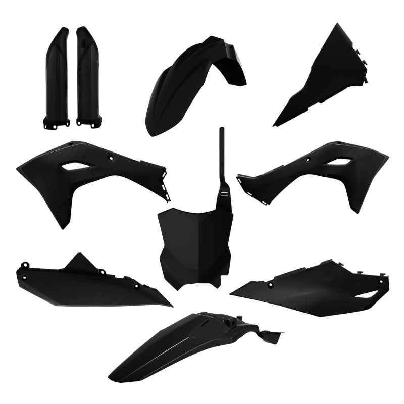 POLISPORT KOMPLET PLASTIKÓW (FULL KIT) KAWASAKI KXF 450 '24-'25 W ZESTAWIE TABLICA PRZEDNIA (8665900003) I OSŁONY AMORTYZARORÓW (8351800002) KOLOR CZARNY