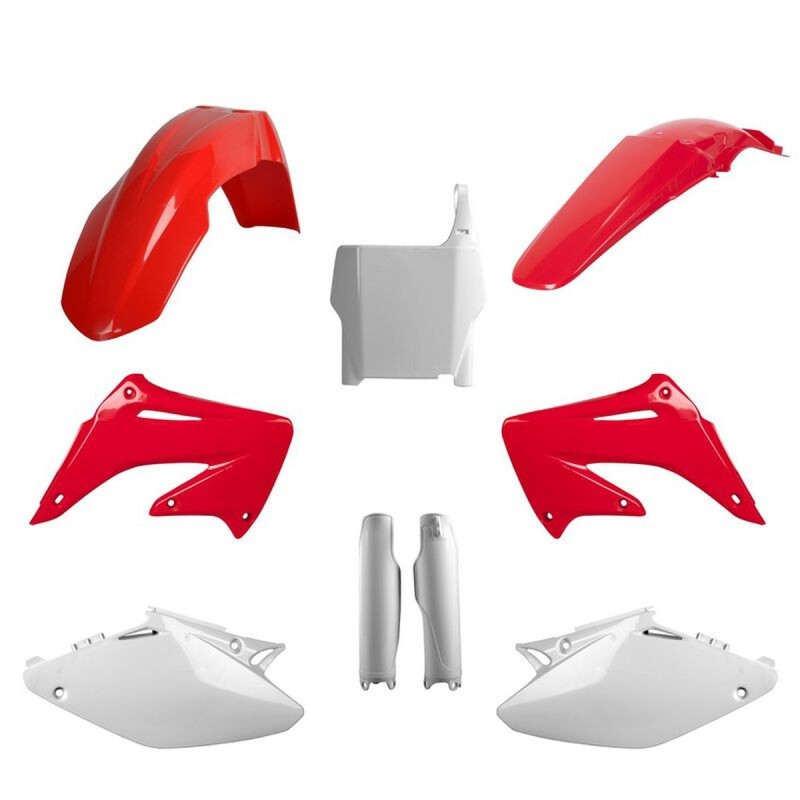 POLISPORT KOMPLET PLASTIKÓW (FULL KIT) HONDA CR 125 '04-'07; CR 250 '04-'07 W ZESTAWIE TABLICA PRZEDNIA (8661900001) I OSŁONY AMORTYZARORÓW (8351700001) KOLOR OEM CZERWONY BIAŁY