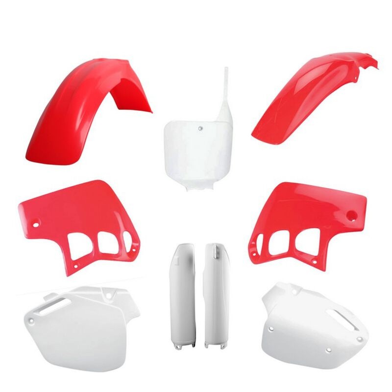 POLISPORT KOMPLET PLASTIKÓW (FULL KIT) HONDA CR 500 '95-'04 W ZESTAWIE TABLICA PRZEDNIA (8680800001) I OSŁONY AMORTYZARORÓW (8394000001) KOLOR OEM CZERWONY FLUO-R BIAŁY