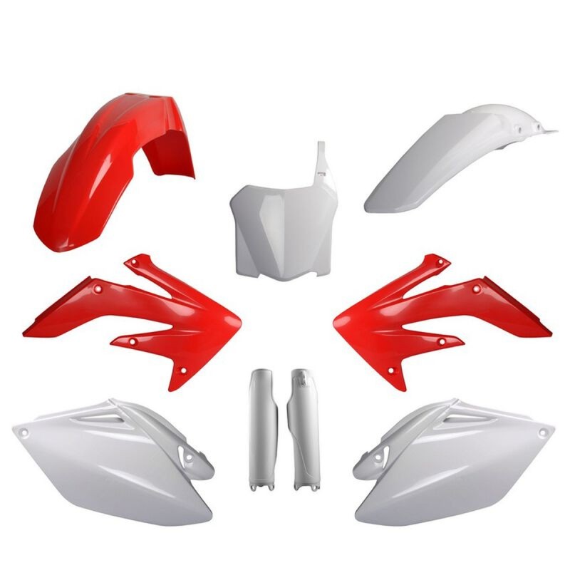 POLISPORT KOMPLET PLASTIKÓW (FULL KIT) HONDA CRF 250R '09 W ZESTAWIE TABLICA PRZEDNIA (8657500002) I OSŁONY AMORTYZARORÓW (8351700002) KOLOR CZERWONO BIAŁY OEM (1)
