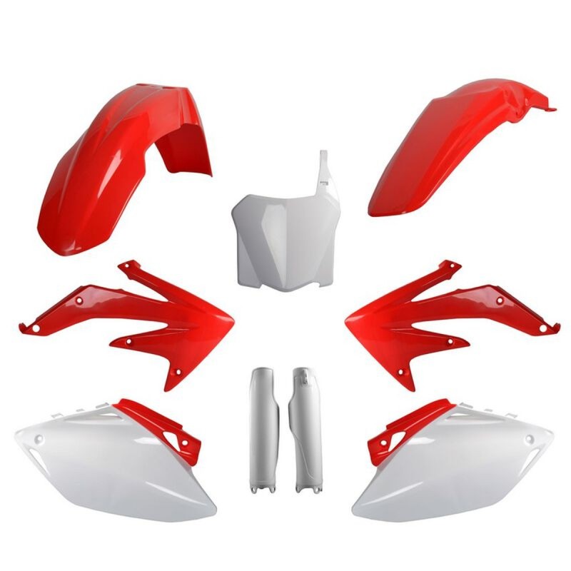 POLISPORT KOMPLET PLASTIKÓW (FULL KIT) HONDA CRF 450R '08 W ZESTAWIE TABLICA PRZEDNIA (8657500001) I OSŁONY AMORTYZARORÓW (8351700001) KOLOR CZERWONO BIAŁY OEM