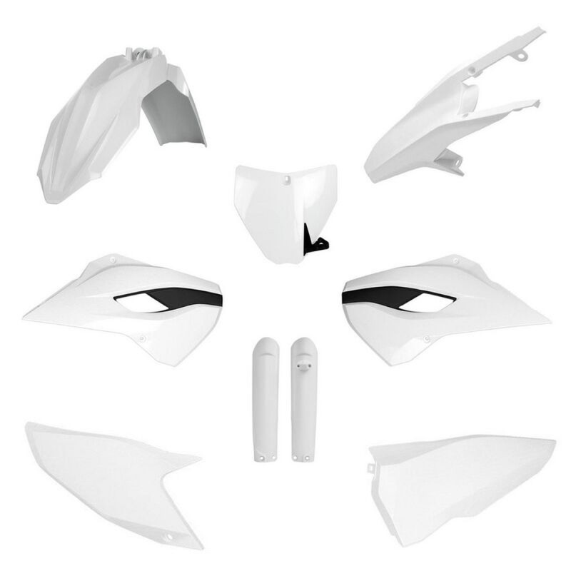 POLISPORT KOMPLET PLASTIKÓW (FULL KIT) HUSQVARNA TC/FC '15 W ZESTAWIE TABLICA PRZEDNIA (8672200001) I OSŁONY AMORTYZARORÓW (8398600002) KOLOR BIAŁY