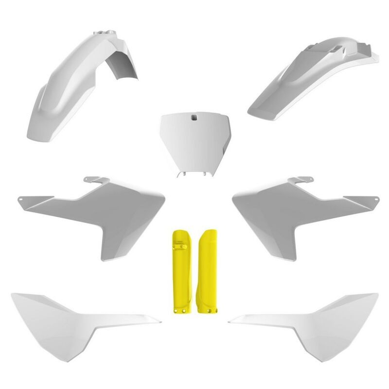 POLISPORT KOMPLET PLASTIKÓW (FULL KIT) HUSQVARNA TC/FC '16-'18 W ZESTAWIE TABLICA PRZEDNIA (8665800002) I OSŁONY AMORTYZARORÓW (8398900004) KOLOR BIAŁY