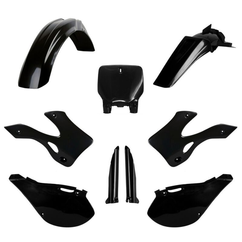 POLISPORT KOMPLET PLASTIKÓW (FULL KIT) KAWASAKI KX 125/250 '99-'02 W ZESTAWIE TABLICA PRZEDNIA (8677000002) I OSŁONY AMORTYZARORÓW (8395000003) KOLOR CZARNY