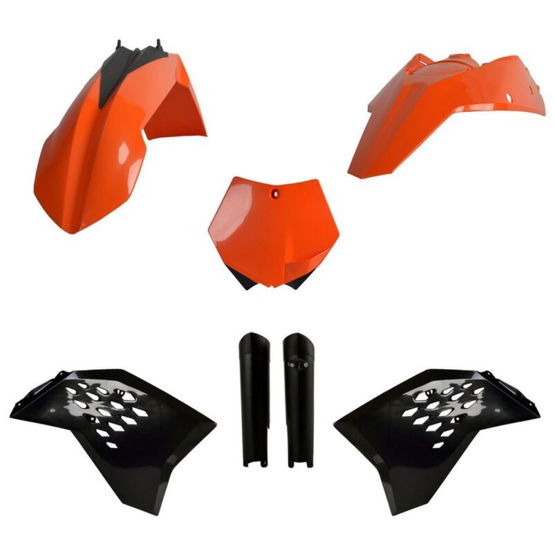 POLISPORT KOMPLET PLASTIKÓW (FULL KIT) KTM SX/SX-F/XC-F '07-'10 W ZESTAWIE TABLICA PRZEDNIA (8664400001) I OSŁONY AMORTYZATORÓW (8398500003) KOLOR POMARAŃCZOWY