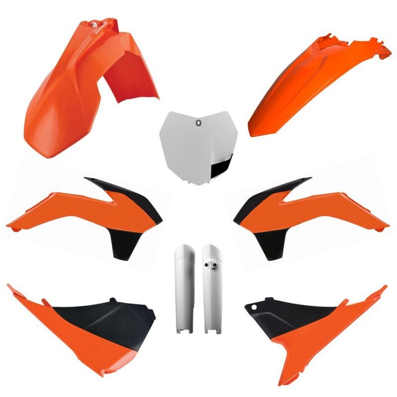 POLISPORT KOMPLET PLASTIKÓW (FULL KIT) KTM SX/SX-F/XC-F '13-'14 W ZESTAWIE TABLICA PRZEDNIA (8659100002) I OSŁONY AMORTYZATORÓW (8398500002) KOLOR POMARAŃCZOWY