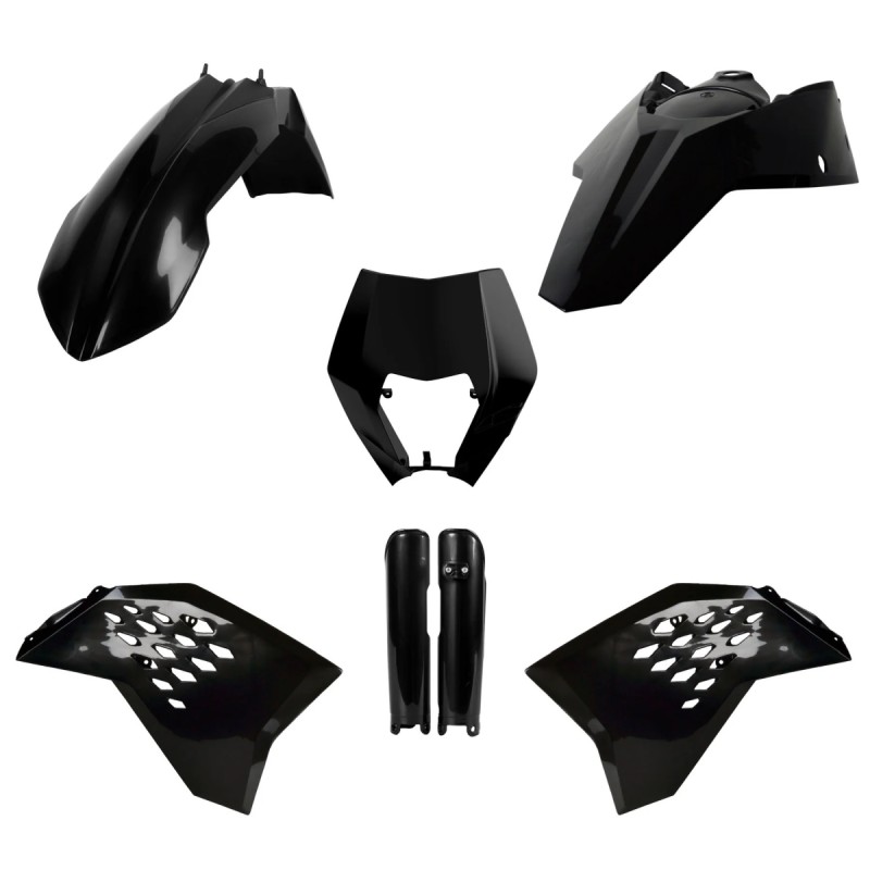 POLISPORT KOMPLET PLASTIKÓW (FULL KIT) KTM EXC/EXC-F '08-'11 W ZESTAWIE TABLICA PRZEDNIA (8666700003) I OSŁONY AMORTYZATORÓW (8398500003) KOLOR CZARNY