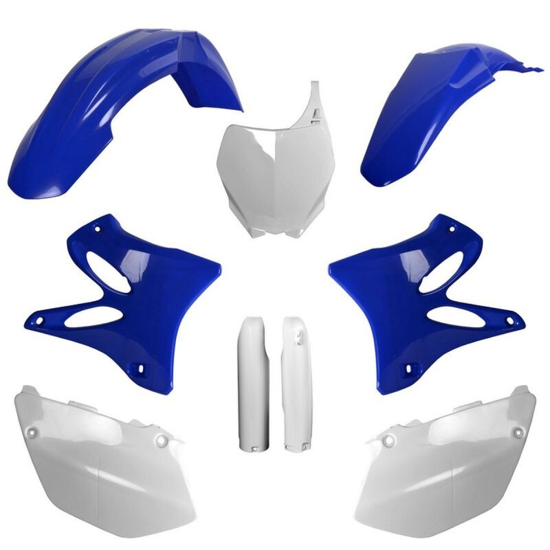 POLISPORT KOMPLET PLASTIKÓW (FULL KIT) YAMAHA YZ 125/250 '06-'07 W ZESTAWIE TABLICA PRZEDNIA (8658100001) I OSŁONY AMORTYZARORÓW (8398100001) KOLOR NIEBIESKI BIAŁY OEM