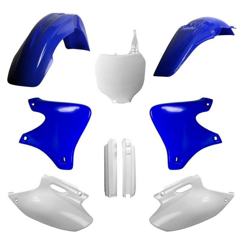 POLISPORT KOMPLET PLASTIKÓW (FULL KIT) YAMAHA YZ 250F '01-'02 W ZESTAWIE TABLICA PRZEDNIA (8658000001) I OSŁONY AMORTYZARORÓW (8392000001) KOLOR NIEBIESKI BIAŁY OEM