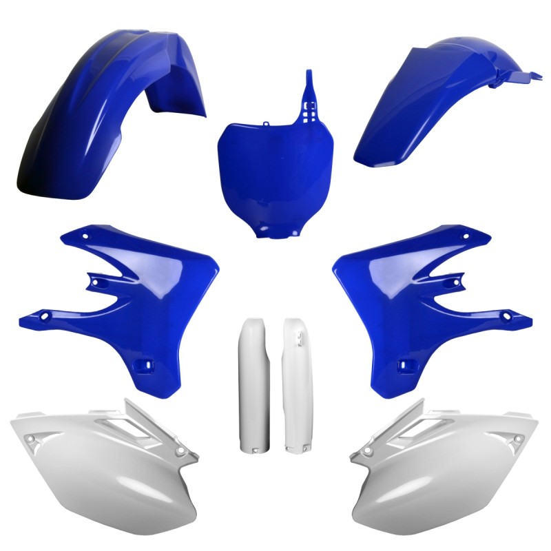 POLISPORT KOMPLET PLASTIKÓW (FULL KIT) YAMAHA YZ 250F '05; YZ 450F '05 W ZESTAWIE TABLICA PRZEDNIA (8658000003) I OSŁONY AMORTYZARORÓW (8398100001) KOLOR NIEBIESKI BIAŁY OEM