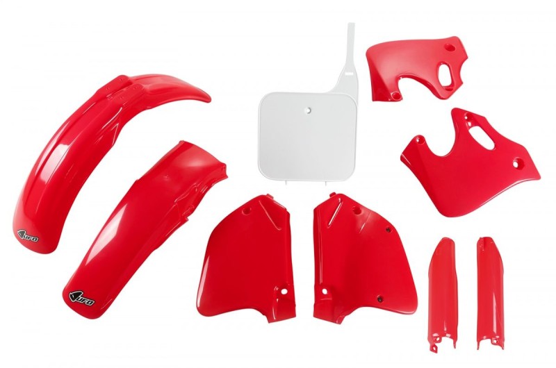 UFO KOMPLET PLASTIKÓW (FULL KIT) Z OSŁONAMI TELESKOPÓW (AMORTYZATORÓW) HONDA CR 125 '93-'94, CR 250 '92-'94 KOLOR OEM (CZERWONY/BIAŁY) (HO096E999)