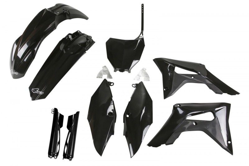 UFO KOMPLET PLASTIKÓW (FULL KIT) Z OSŁONAMI TELESKOPÓW (AMORTYZATORÓW) HONDA CRF 250R '18-'21, CRF 450R '17-'20 KOLOR CZARNY(HO119E001)