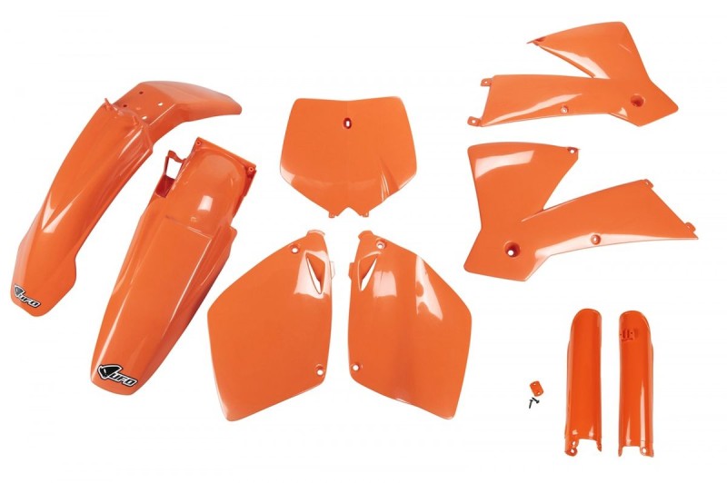 UFO KOMPLET PLASTIKÓW (FULL KIT) Z OSŁONAMI TELESKOPÓW (AMORTYZATORÓW) KTM SX-SXF '01-'02 KOLOR POMARAŃCZOWY (KT501E127)
