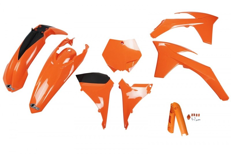 UFO KOMPLET PLASTIKÓW (FULL KIT) Z OSŁONAMI TELESKOPÓW (AMORTYZATORÓW) KTM SXF '11-'12, SX '12 KOLOR POMARAŃCZOWY (KT510E127)