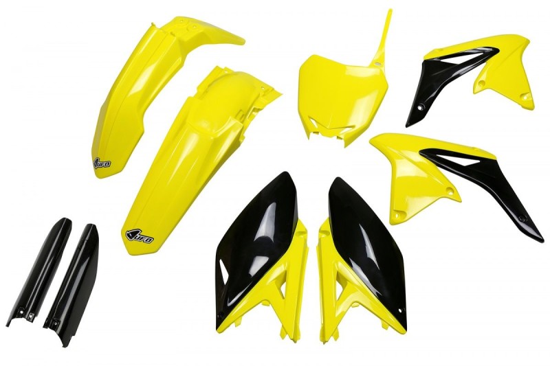 UFO KOMPLET PLASTIKÓW (FULL KIT) Z OSŁONAMI TELESKOPÓW (AMORTYZATORÓW) SUZUKI RMZ 250 '10-'18 KOLOR OEM '17 (ŻÓŁTY/CZARNY) (SU416E999K)