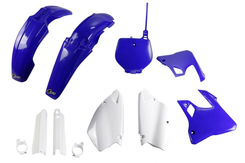 UFO KOMPLET PLASTIKÓW (FULL KIT) Z OSŁONAMI TELESKOPÓW (AMORTYZATORÓW) YAMAHA YZ 125 '96-'99, YZ 250 '96-'99 KOLOR NIEBIESKI/BIAŁY 98-99 (YA294E999)