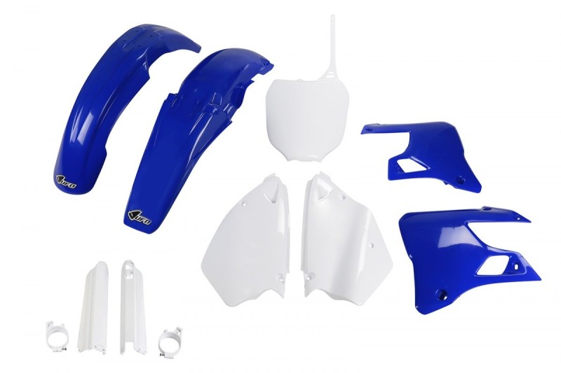 UFO KOMPLET PLASTIKÓW (FULL KIT) Z OSŁONAMI TELESKOPÓW (AMORTYZATORÓW) YAMAHA YZ 125 '00-'01, YZ 250 '00-'01 KOLOR OEM (BIAŁY/NIEBIESKI) (YA300E999)