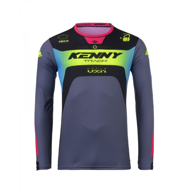 KENNY RACING KOSZULKA CROSS/ENDURO MODEL TRACK FOCUS NEON KOLOR CZARNY/SZARY/ŻÓŁTY/RÓŻOWY ROZMIAR M