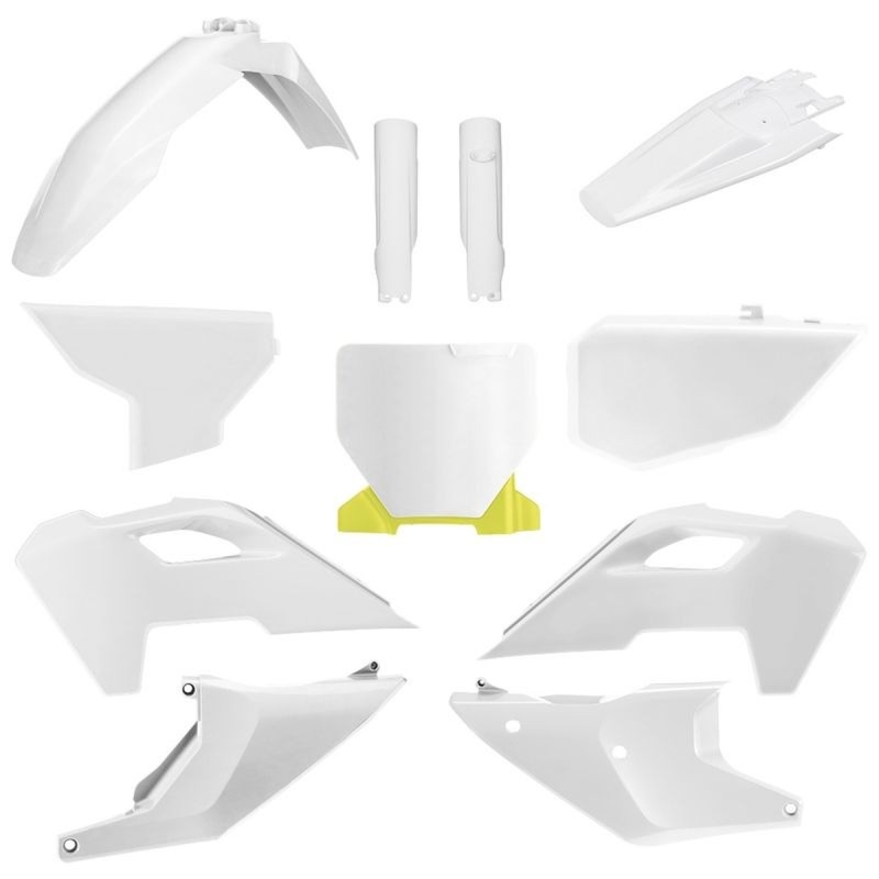 POLISPORT KOMPLET PLASTIKÓW (FULL KIT) HUSQVARNA TC/FC '23-'25 W ZESTAWIE TABLICA PRZEDNIA (8671700001) I OSŁONY AMORTYZARORÓW (8352500001) KOLOR BIAŁY