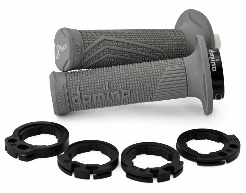 DOMINO MANETKI (GRIPY) OFF ROAD D-LOCK (Z ADAPTERAMI ROLGAZU - KTM, HUSQVARNA, GASGAS, HONDA, KAWASAKI, SUZUKI, YAMAHA) KOLOR SZARY
