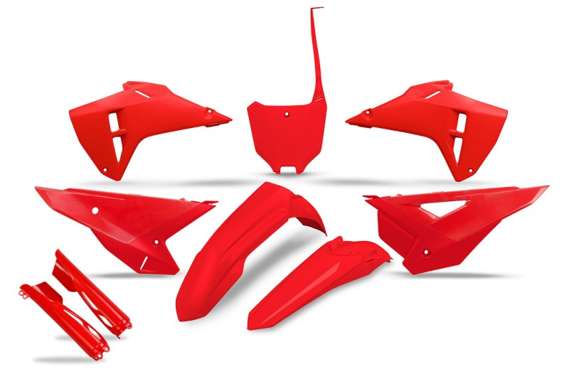 UFO 2024/11 KOMPLET PLASTIKÓW (FULL KIT) Z OSŁONAMI TELESKOPÓW (AMORTYZATORÓW) HONDA CRF 250R / 450R '25 KOLOR CZERWONY