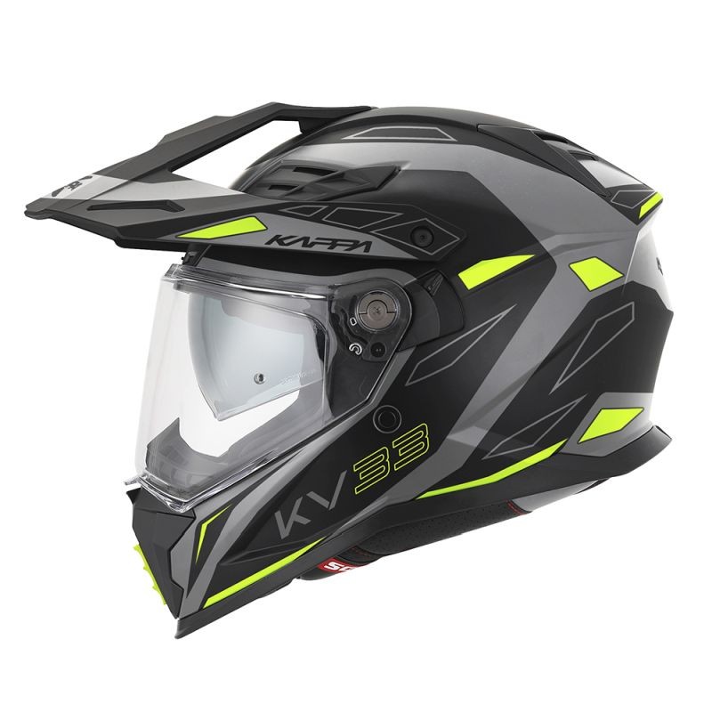 KAPPA 2024/12 KASK KV33 GRAPHIC WIZZARD ENDURO DUAL OFF ROAD Z SZYBĄ I BLENDĄ KOLOR CZARNY SZARY ŻÓŁTY FLUO MATT ROZMIAR 54 / XS (HOMOLOGACJA ECE 22R06)