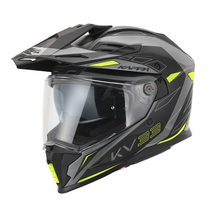 KAPPA 2024/12 KASK KV33 GRAPHIC WIZZARD ENDURO DUAL OFF ROAD Z SZYBĄ I BLENDĄ KOLOR CZARNY SZARY ŻÓŁTY FLUO MATT ROZMIAR 60 / L (HOMOLOGACJA ECE 22R06)