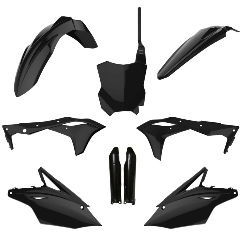POLISPORT KOMPLET PLASTIKÓW (FULL KIT) KAWASAKI KXF 250 '17-'20 W ZESTAWIE TABLICA PRZEDNIA (8665900003) I OSŁONY AMORTYZARORÓW (8351800002) KOLOR CZARNY