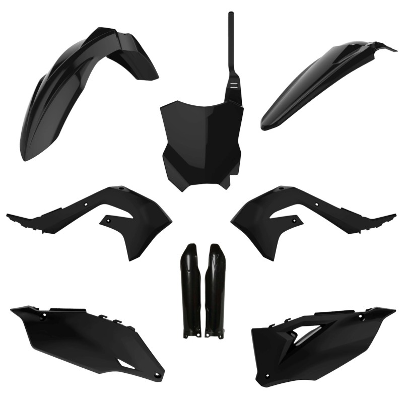POLISPORT KOMPLET PLASTIKÓW (FULL KIT) KAWASAKI KXF 250 '21-'24 KXF 450 '19-'23 W ZESTAWIE TABLICA PRZEDNIA (8665900003) I OSŁONY AMORTYZARORÓW (8351800002) KOLOR CZARNY