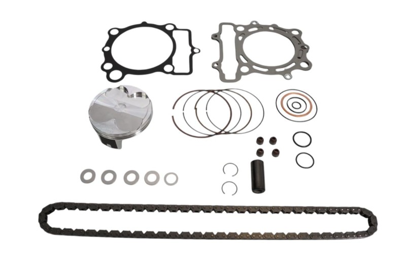 VERTEX 2025/02 ZESTAW NAPRAWCZY GÓRY SILNIKA KAWASAKI KX 250 F (KXF250) '23-'24 (STD. + 0.01MM = 77.96MM) (14.1:1) (TŁOK, USZCZELKI TOP-END, ŁAŃCUSZEK ROZRZĄDU)
