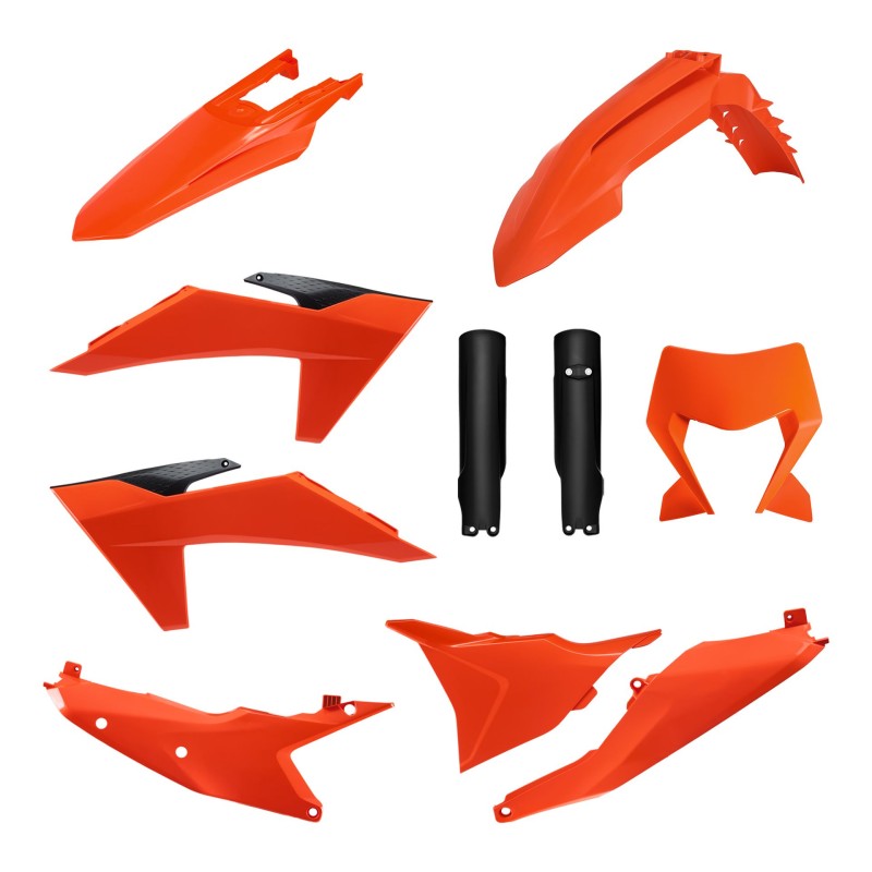 POLISPORT KOMPLET PLASTIKÓW (FULL KIT) KTM EXC/EXC-F/XC-W/XC-WF TBI '24-'25 W ZESTAWIE OSŁONA LAMPY ORAZ OSŁONY AMORTYZATORÓW (8352500001) KOLOR POMARAŃCZOWY CZARNY OEM '25